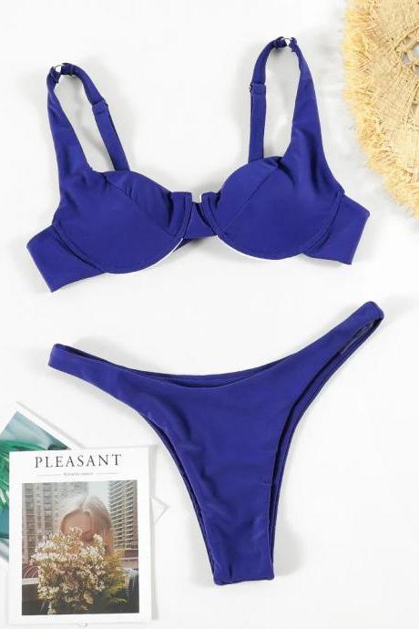 Womens Royal Blue Underwire Bra And Thong Set