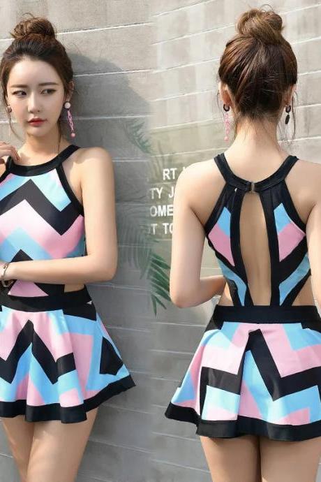 Womens Geometric Print Tank Top Flared Skirt Set