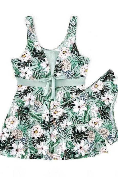 Tropical Floral Print Womens Two-piece Skirt Set