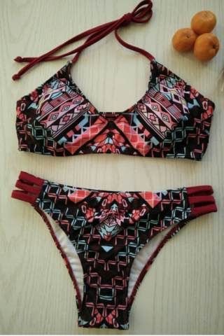 Fashion Geometric Print Cute Colorful Two Piece Bikinis