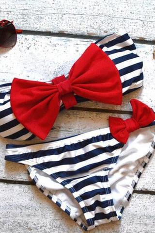 Stripe Bow Two Piece Bikinis