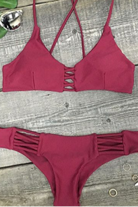 Cute Sexy Wine Red Hollow Out Two Piece Bikini