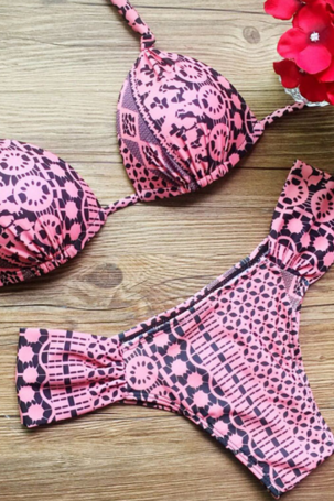 Fashion Geometric Pink Colorful Bikinis