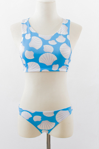 Blue Bellyband Shell Two Piece Bikinis