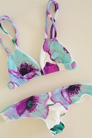 Fashion Purple Green Flower Two Piece Bikinis