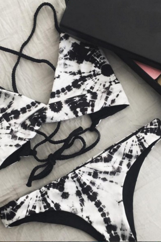 Tie-dye Bikini Set With Criss- Cross Straps On The Back