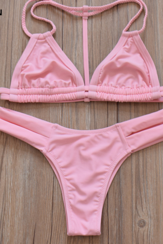 Pink Two Piece Pure Color Bikinis Swimwear Bathsuit