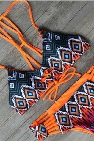 Geometric Orange Two Piece Bikini