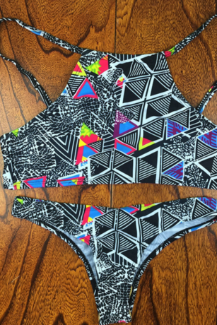 Halter Neck Geometric Two Piece Bikini