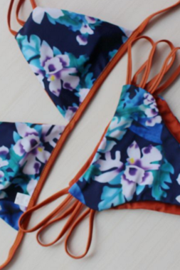 Blue Floral Polyline Two Piece Bikini