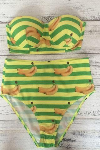 Yellow Stripe Banana High Waist Two Piece Bikini