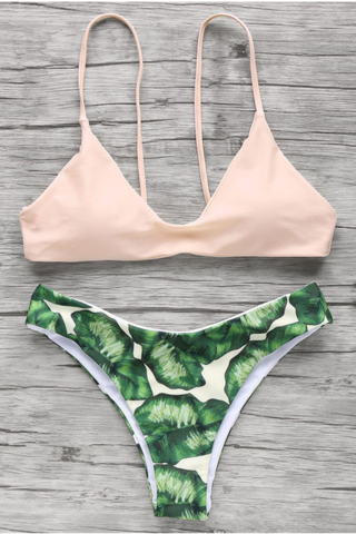 Green Leaf Nude Top Two Piece Bikini