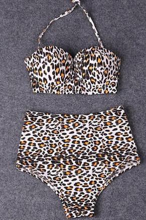 High Waist Leopard Two Piece Bikini