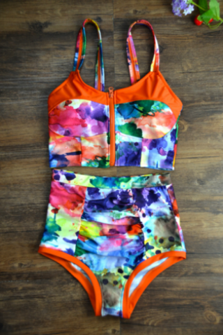 The Split Swimsuit High Waist Printed Sexy Swimsuit