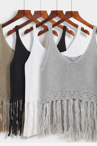 Fashion pure color free size knit with tassel women top vest