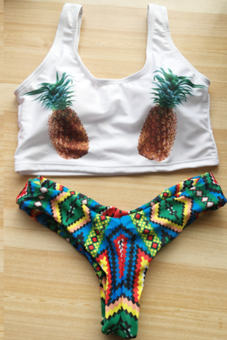 Fashion Upper Two Pineapple Print Two Piece Bikini
