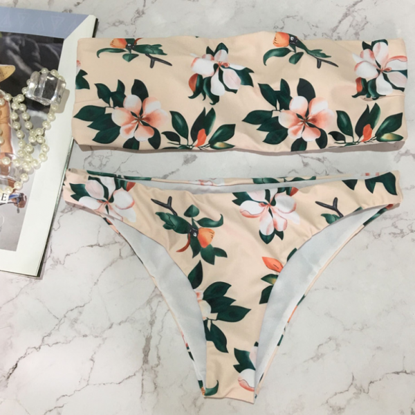 Hoit strapless two piece print swimwear bathsuit bikinis