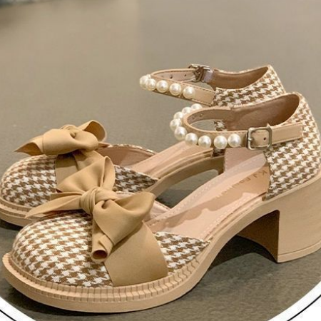 Soft Sole High Heel Single Shoes Versatile Flat Button Baotou External Wear Women's Sandals