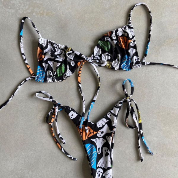 Hot printed lace-up swimsuit two pieces bikinis swimwear bathsuit Halloween bikini