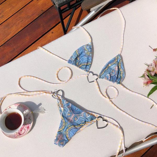 Sexy strappy bikini set Instagram-inspired vintage print swimsuit