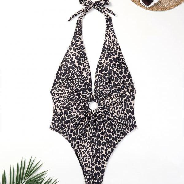 Cute leopard one piece bikini swimwear bathsuit bikini