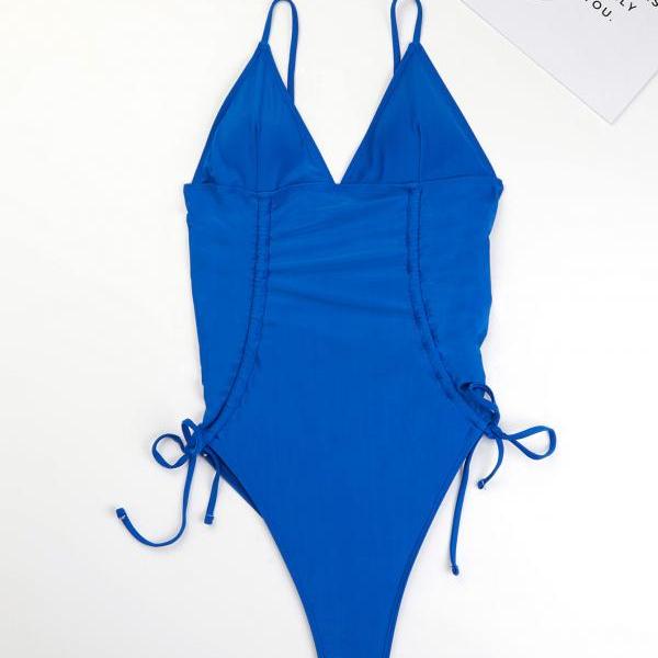 Cute blue one piece swimwear bathsuit bikinis