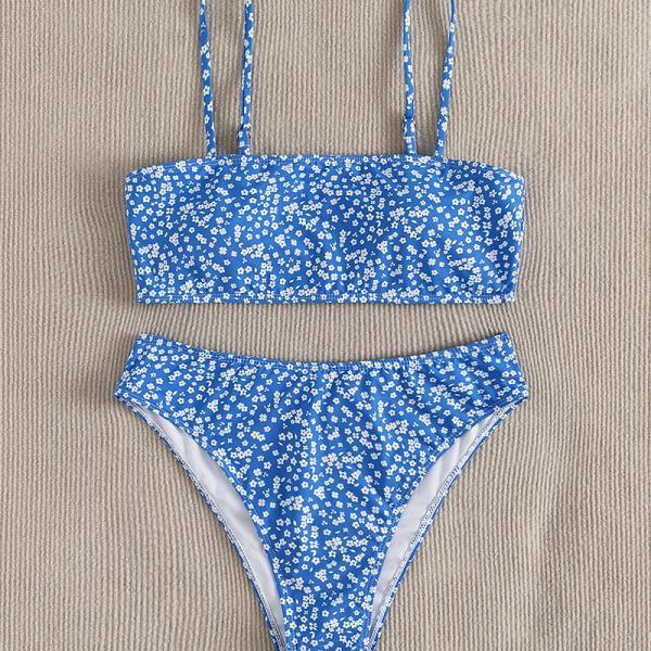 Blue totem floral two pieces swimwear bathsuit bikinis swimwear