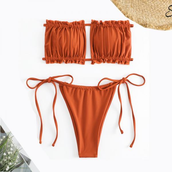 fashion orange two pieces women's swimsuit sexy pleated hollow out bikini 