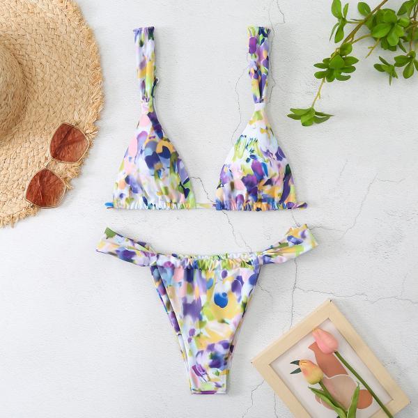 Bikini two-piece set with floral backless sexy split swimsuit