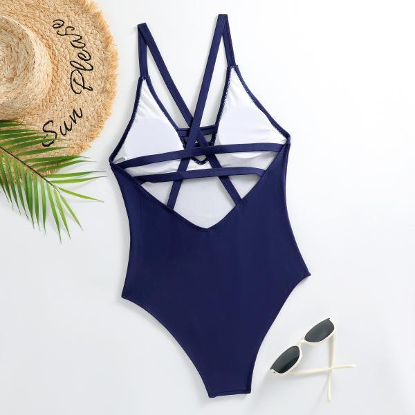 Back cross one piece swimwear bathsuit One piece swimsuit with cross hollow and sexy deep V-shaped integrated swimsuit