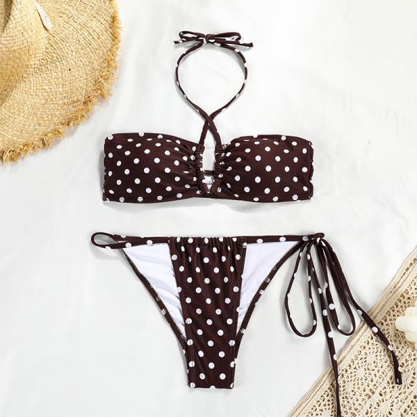 New solid color split swimsuit women's top strap dots bikini