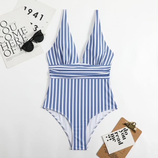 Printed women's one piece striped triangle swimsuit