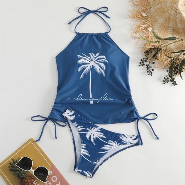 Womens Halter Neck Palm Tree Print One-Piece Swimsuit