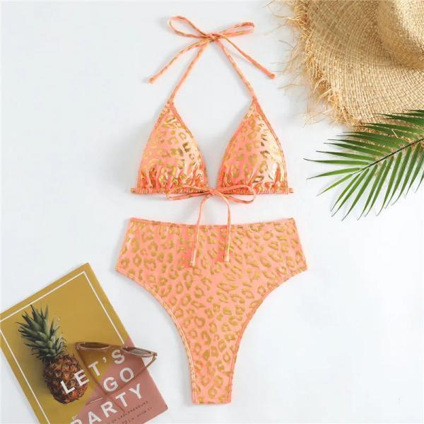 Womens Tropical Print High-Waist Bikini Swimwear Set
