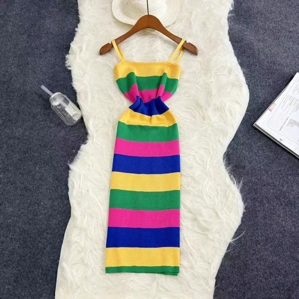 rainbow striped bodycon dress Plus Vertical Rainbow Striped Off Shoulder Bodycon Dress