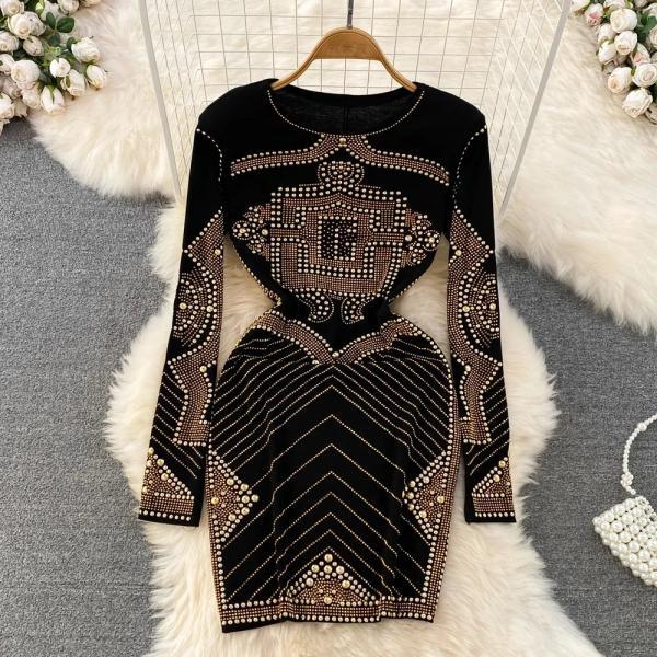 Embellished Black Long Sleeve Bodycon Mini Dress on Luulla