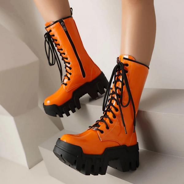 Chunky Orange Combat Boots With Black Soles on Luulla