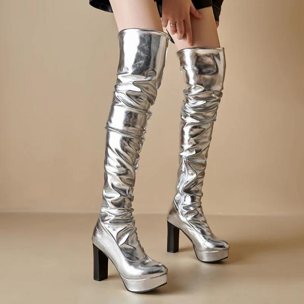 Silver thigh high heels sale