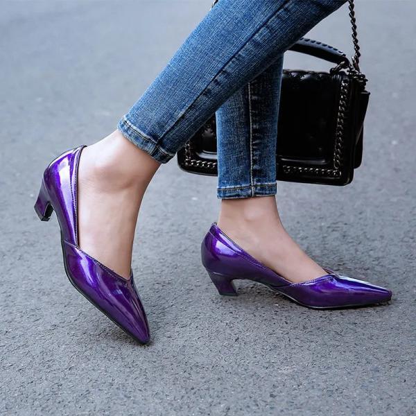 Shiny Purple Low Heel Pointed Toe Shoes