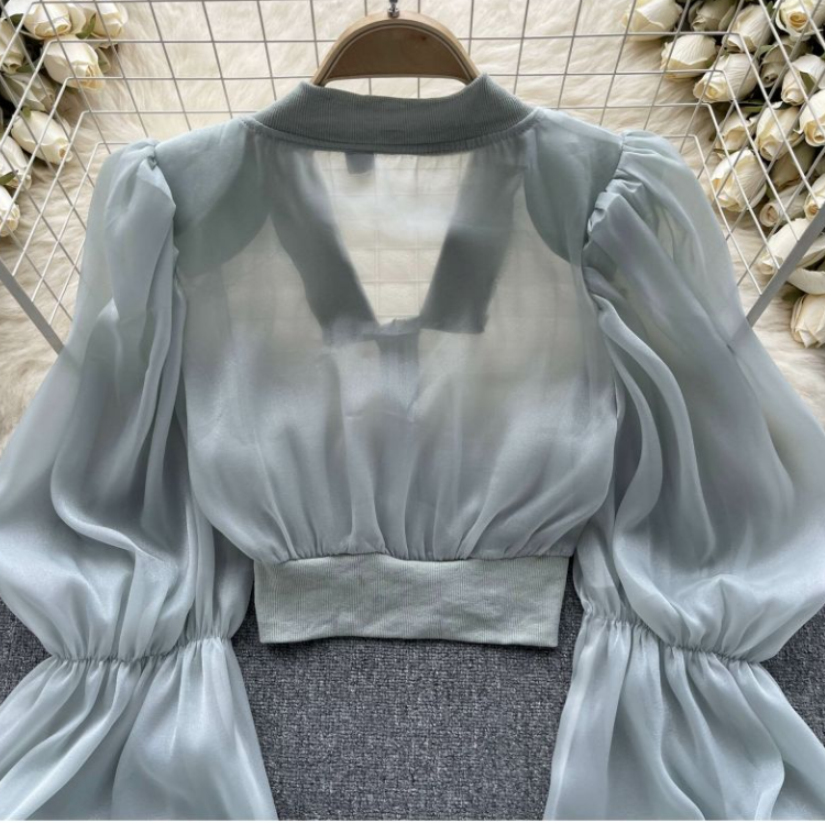 Halter Neck Bubble Short Sleeve Top,