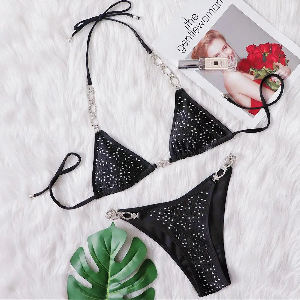 White Polka Dot Push-Up Triangle Cut-Out Black Bikini Set