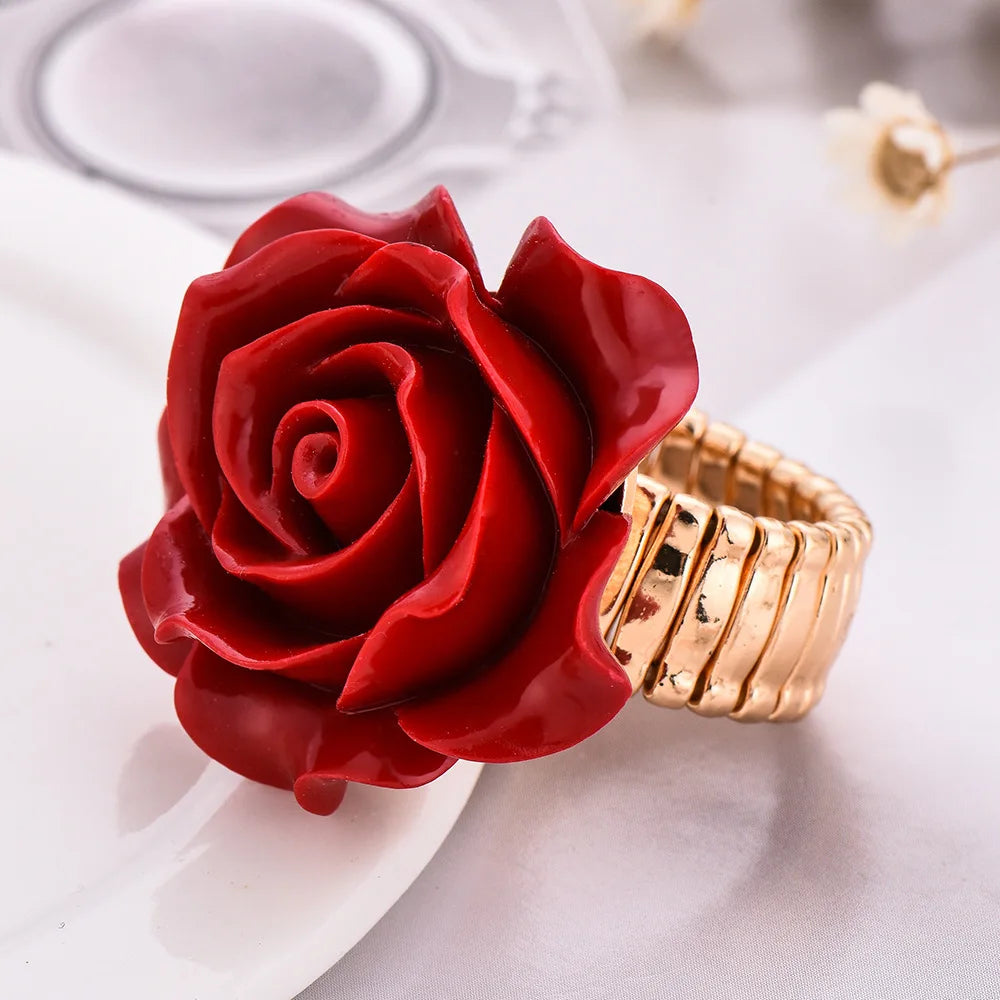 Vintage Red Rose Flower Adjustable Statement Ring on Luulla