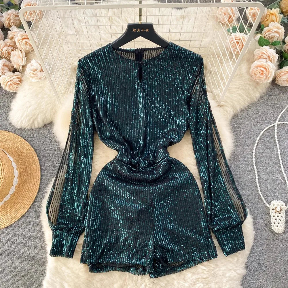 The Metallic Green Sequin Romper main image 0