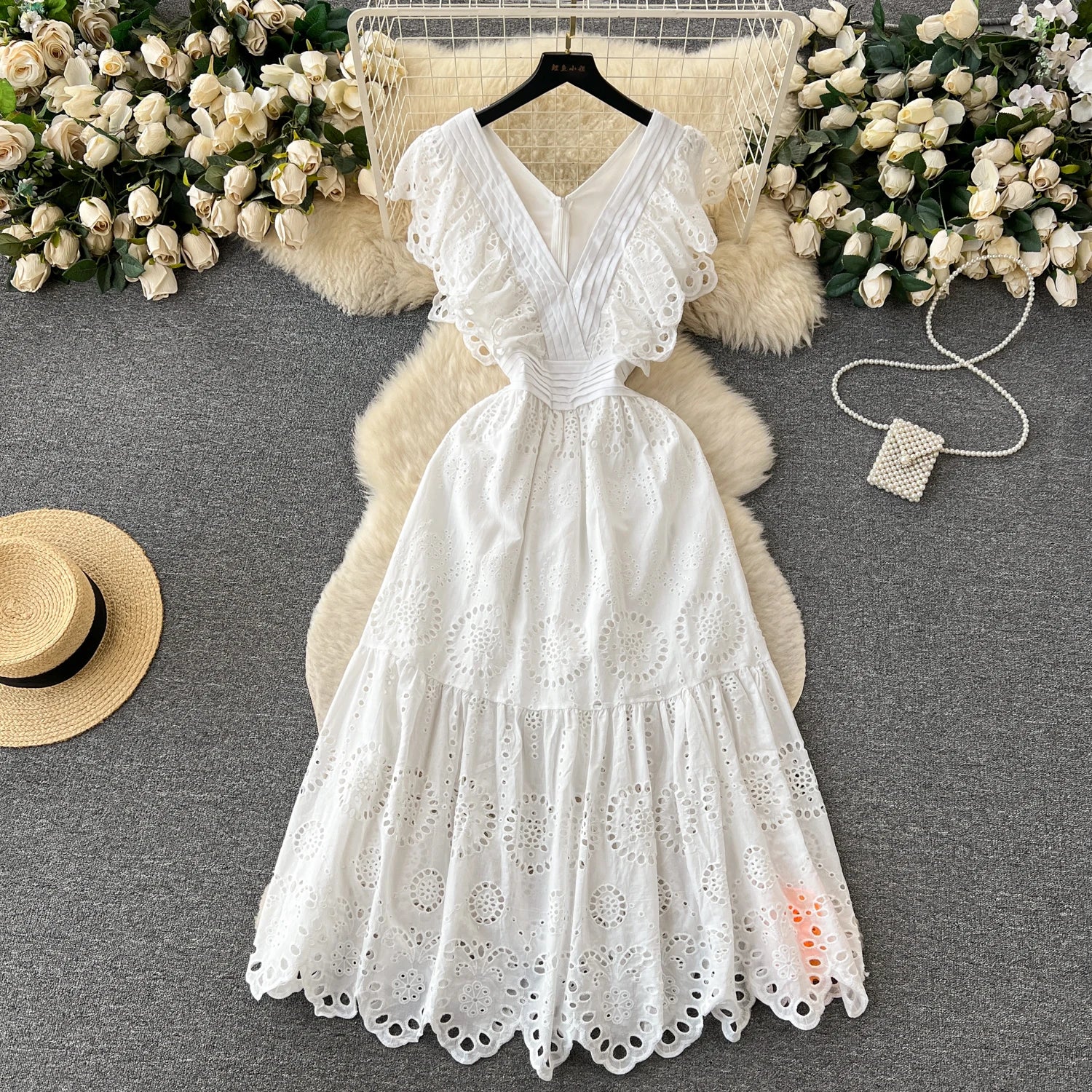Loursa Lace Sleeveless Ruched Maxi Dress - Apricot main image 1