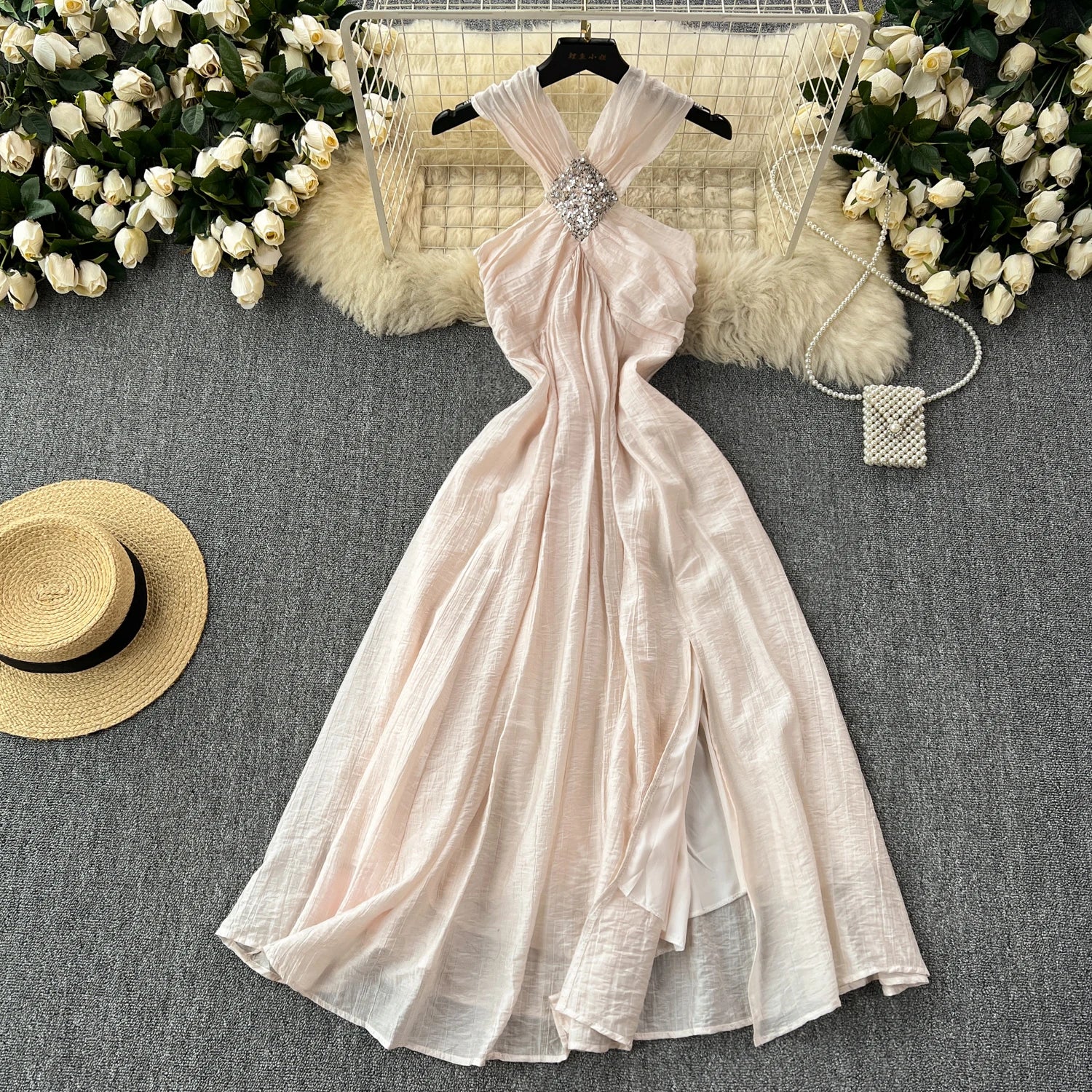 Elegant White Evening Gown With Beaded Detail on Luulla