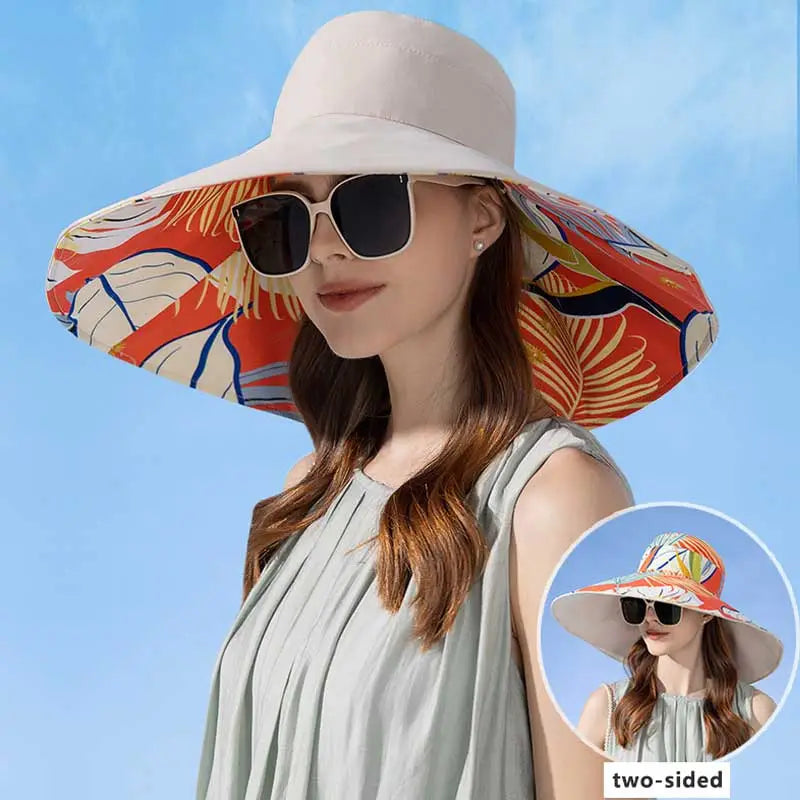 Reversible Wide Brim Sun Hat - Floral Design on Luulla