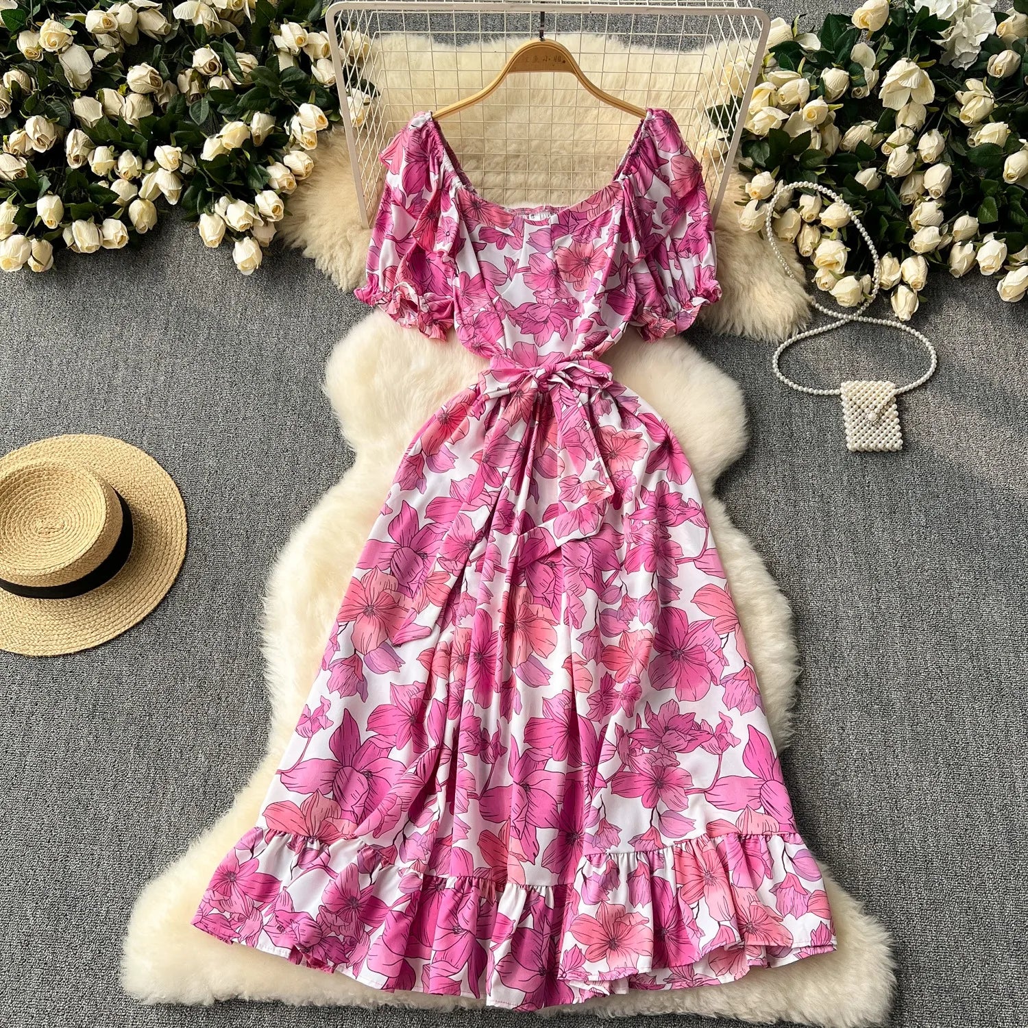 Gentle Ruffled Floral Print Dress 2026 New Style Suspender Summer Short Dress main image 0