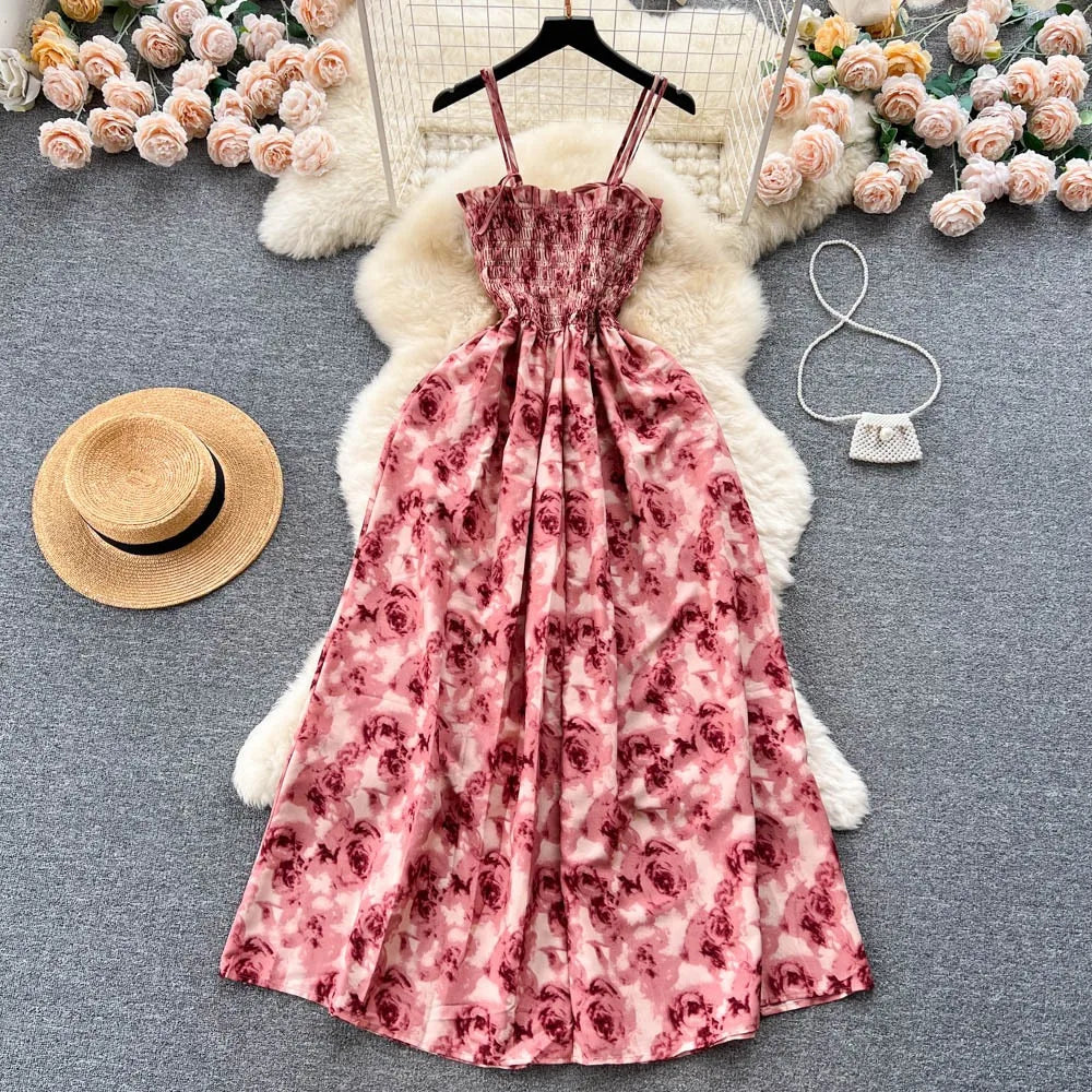 Pink Floral Maxi Wrap Summer Dress
