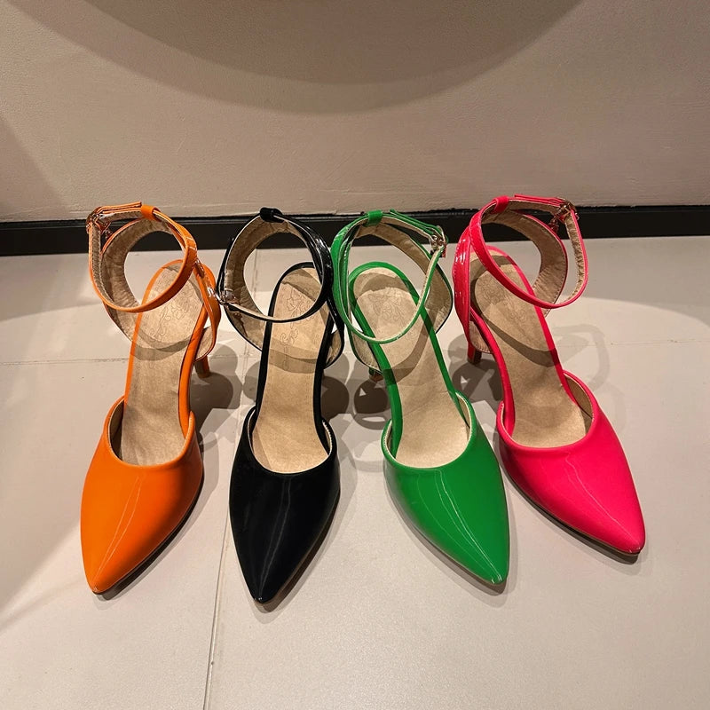 colorful ankle strap heels