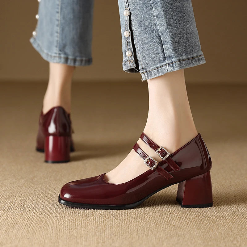 double strap block heels